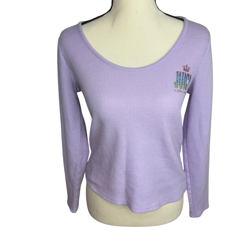 Juicy Couture Girls M Lavender Waffle Knit Logo Long Sleeve Top Y2K